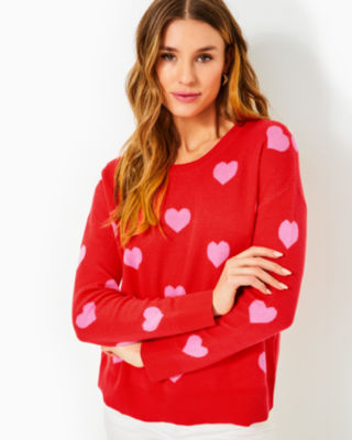 Tensley Sweater, Rococo Red Hearts Jacquard, large - Lilly Pulitzer