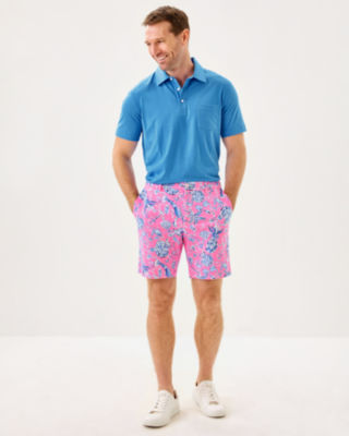 8" Men's Stuff Volk Stretch Short, Rousseau Pink Barefoot Beachcombers, large