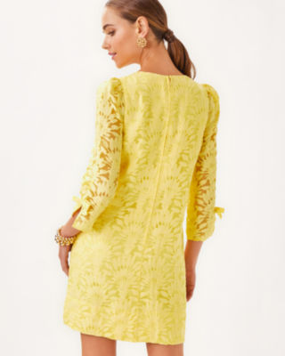 Kavianna Dress, Finch Yellow Stacked Palm Burnout, large image 1