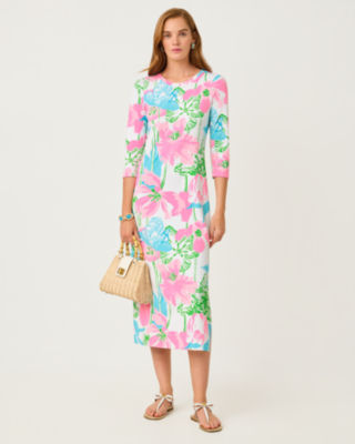 UPF 50+ Deena Dress, Resort White Oversized Viney Liney, large