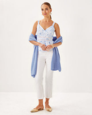 Tiah Eyelet Top, Sunwashed Blue Sunshowers Embroidery, large image 3