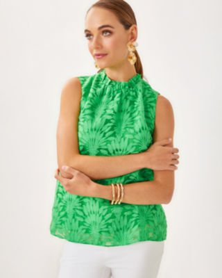 Tolya Top, Fauna Green Stacked Palm Burnout, large image 2