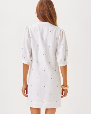 Mialeigh Linen Dress, Water Hyacinth Geo Criss Cross Embroidery, large image 1