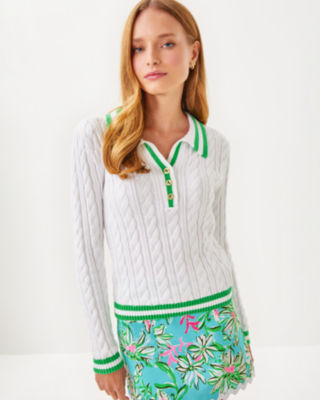 Suzette Sweater, Resort White X Fauna Green Tipping, large image 1