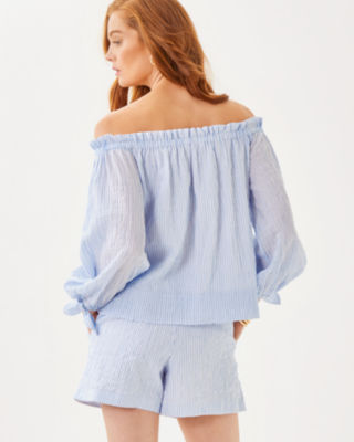 Jamielynn Off-the-Shoulder Top, Jacaranda Blue Ltwt Oxford Stripe, large image 2