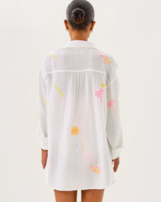 Kwitney Long Sleeve Cover-Up, Resort White Beachcomber Embroidery, large image 1