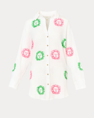 Kwitney Long Sleeve Cover-Up, Resort White Fleur De Lilly Embroidered Coverup, large image 5