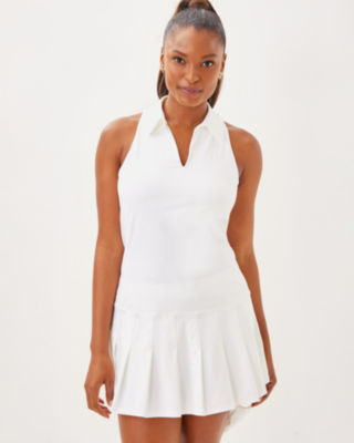 UPF 50+ Luxletic Dania Pleated Dress, Resort White, large image 1