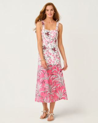 Maella Midi Dress, Confetti Pink Bumbley Buzz Overlay Engineered Woven Mi, large