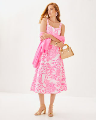 Maella Midi Dress, Rousseau Pink Glisten In The Sun, large image 3