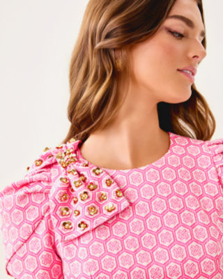 Cartwright Shift Dress, Rousseau Pink Butterfly Brandmark Jacquard, large image 3