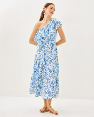 Mayella Midi Dress, Resort White Barefoot Beachcombers, large image 1