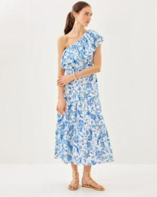 Mayella Midi Dress, Resort White Barefoot Beachcombers, large image 3