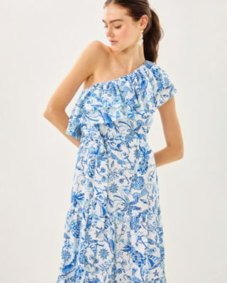 Mayella Midi Dress, Resort White Barefoot Beachcombers, large image 4