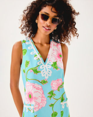 Sidonie Stretch Shift Dress, Fresh Water Blue Bursting Blooms Engineered Shift, large image 3