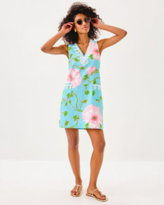 Sidonie Stretch Shift Dress, Fresh Water Blue Bursting Blooms Engineered Shift, large image 4