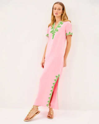 Ariella Linen Maxi Dress, Conch Shell Pink, large image 1