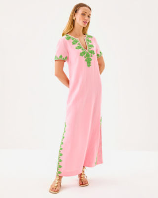 Ariella Linen Maxi Dress, Conch Shell Pink, large image 3