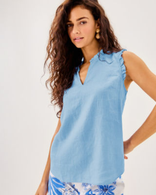 Kavalla Sleeveless Ruffle Top, Jacaranda Blue, large