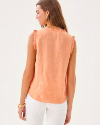 Kavalla Sleeveless Ruffle Top, Papaya X Resort White, large image 1