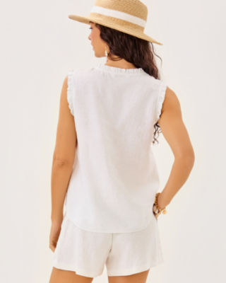 Kavalla Sleeveless Ruffle Top, Resort White, large image 1
