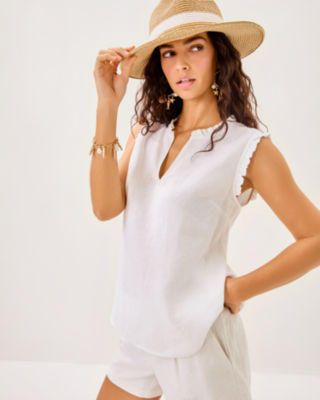 Kavalla Sleeveless Ruffle Top, Resort White, large image 2