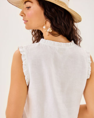 Kavalla Sleeveless Ruffle Top, Resort White, large image 3