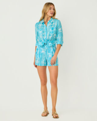 4" Captina Linen High Rise Short, Capri Blue Roseys Petals, large