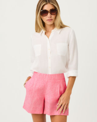 4" Captina Linen High Rise Short, Cherry Blossom Pink X Pink Muse, large