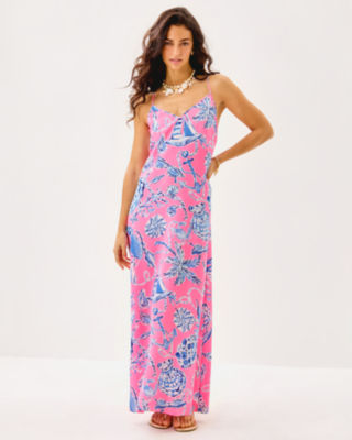 Verica Silk Maxi Dress, Rousseau Pink Oversized Barefoot Beachcombers, large image 1
