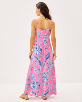 Verica Silk Maxi Dress, Rousseau Pink Oversized Barefoot Beachcombers, large image 2