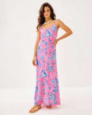 Verica Silk Maxi Dress, Rousseau Pink Oversized Barefoot Beachcombers, large image 3