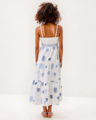Zanna Embroidered Cotton Midi Dress, Resort White Castaway Embroidery, large image 2