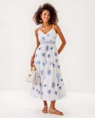 Zanna Embroidered Cotton Midi Dress, Resort White Castaway Embroidery, large image 3