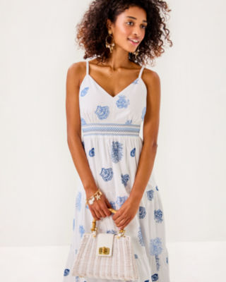 Zanna Embroidered Cotton Midi Dress, Resort White Castaway Embroidery, large image 4