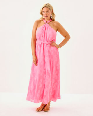Clairabel Maxi Dress, Rousseau Pink Coral Swirl Poly Crepe, large image 4