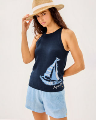 Emra Sweater Tank, Low Tide Navy Apres Sail Jacquard, large image 1