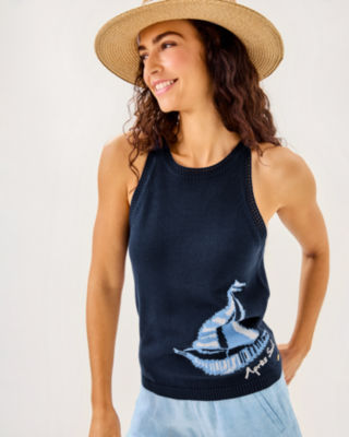 Emra Sweater Tank, Low Tide Navy Apres Sail Jacquard, large image 3