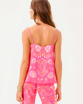 Jesslyn Silk Top, Sunkissed Pink Breezy Palm Engineered Woven Top, large image 1