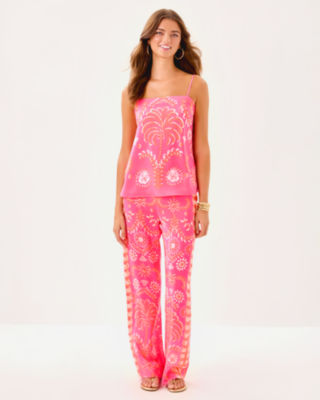 Jesslyn Silk Top, Sunkissed Pink Breezy Palm Engineered Woven Top, large image 3