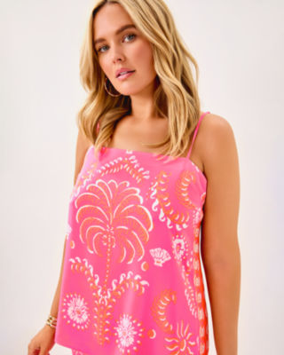 Jesslyn Silk Top, Sunkissed Pink Breezy Palm Engineered Woven Top, large image 4