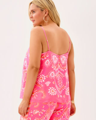 Jesslyn Silk Top, Sunkissed Pink Breezy Palm Engineered Woven Top, large image 5