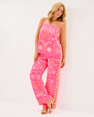 Jesslyn Silk Top, Sunkissed Pink Breezy Palm Engineered Woven Top, large image 6