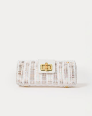 Leena Wicker Clutch, Resort White, large