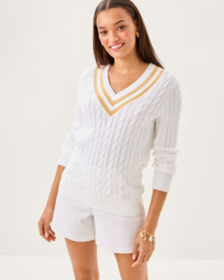 Brockton Sweater, Resort White X Wicker Tan Metallic Tipping, large image 2