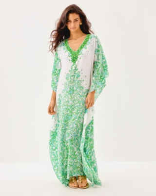 Marilla Silk Maxi Caftan, Resort White Sol Mates Engineered Woven Dress, large image 1