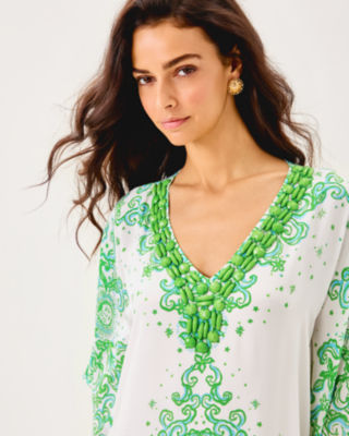 Marilla Silk Maxi Caftan, Resort White Sol Mates Engineered Woven Dress, large image 3