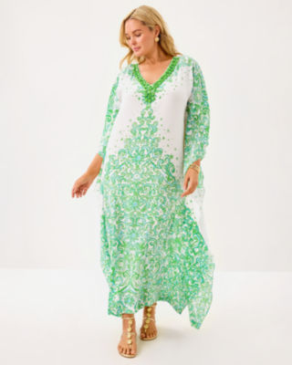 Marilla Silk Maxi Caftan, Resort White Sol Mates Engineered Woven Dress, large image 4