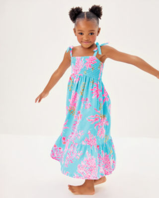 Girls Mini Kailua Maxi Dress, Multi Royal Coral, large image 2