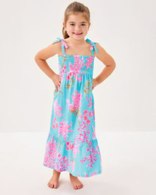 Girls Mini Kailua Maxi Dress, Multi Royal Coral, large image 3
